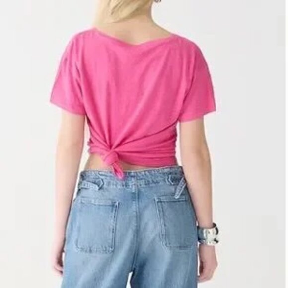 NWT- J.CREW RELAXED LINEN T-SHIRT NEON FLAMINGO - Picture 2 of 9